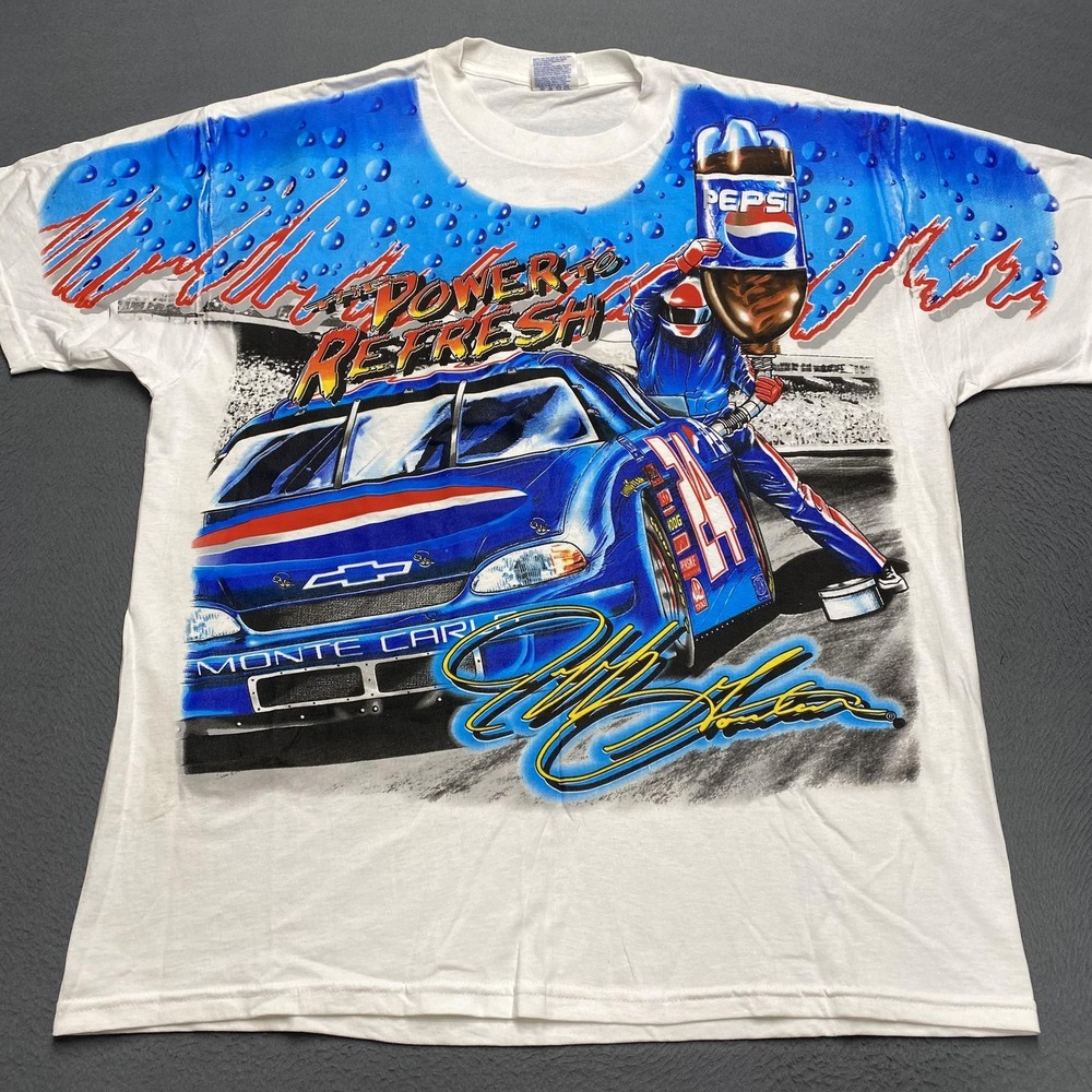 Vintage Jeff Gordon Shirt Mens XL White NASCAR Racing‎ Pepsi All Over AOP 1999